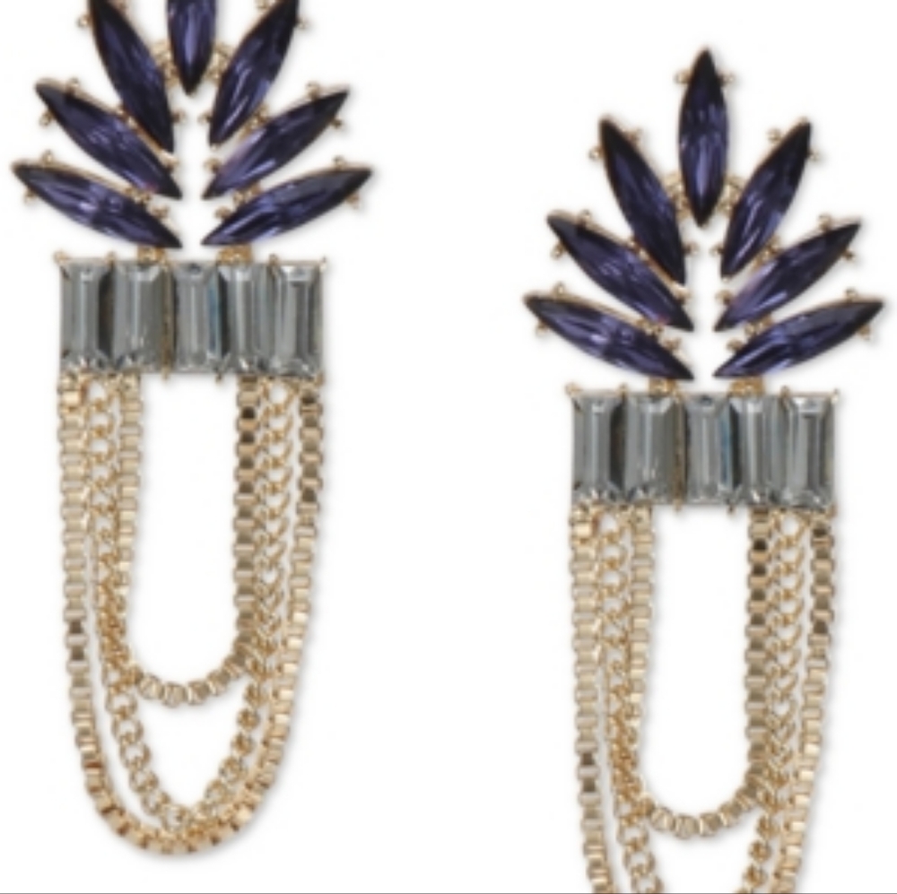 INC International Concepts Gold-Tone Stone & Looped Chain Statement Earrings - Picture 4 of 4